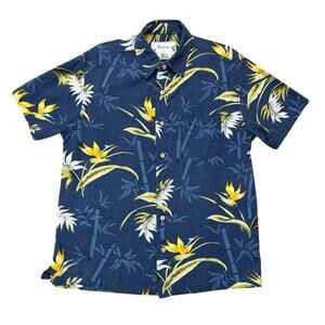 Floral Hawaiian Shirt Mens Size Small VTG Solemar Bamboo Fibre Blue